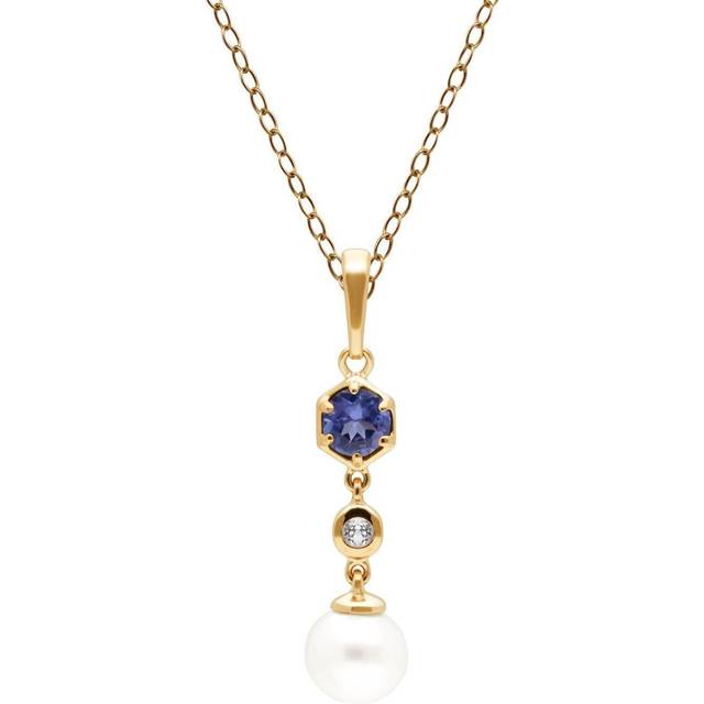 Modern Pearl, Tanzanite & Topaz Drop Pendant in Gold Plated Sterling Silver - White