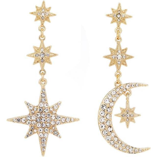 MOOD Gold Plated Mix And Match Stars And Moon Drop Earrings