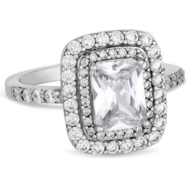 Simply Silver Simply Silver Sterling Silver 925 Cubic Zirconia Emerald Cut Halo Ring