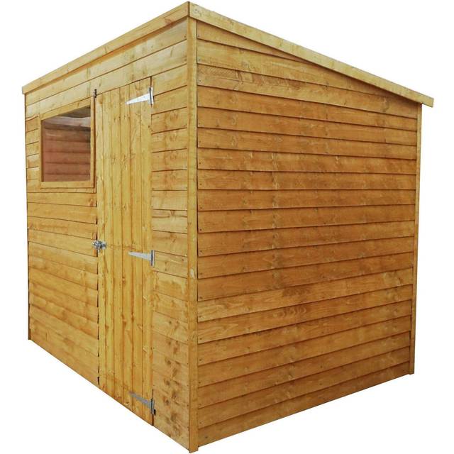 Waltons 8f x 6ft Wooden Overlap Single Door Pent Roof Garden Storage Shed - Brown