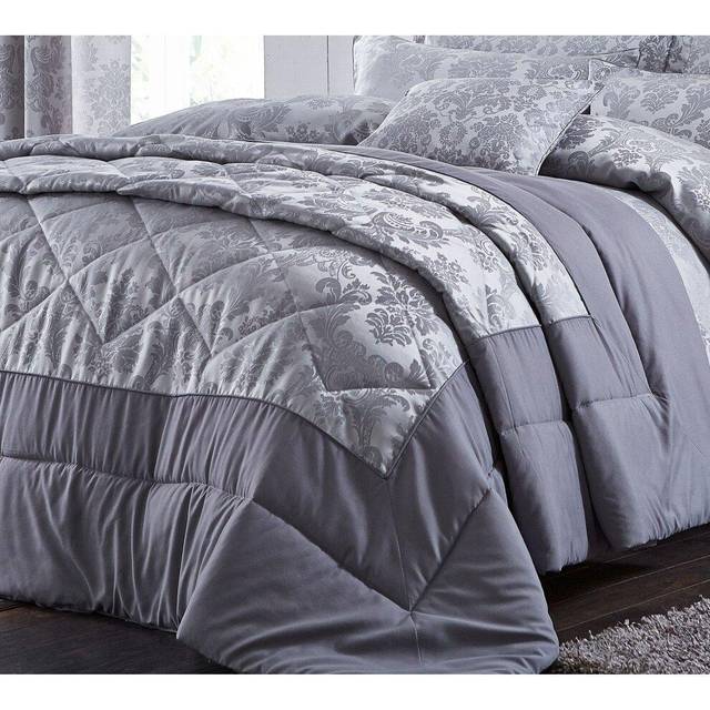 Catherine Lansfield Damask Jacquard Bedspread Silver, 240x260cm