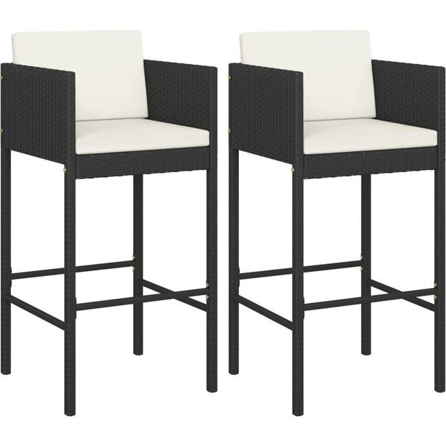 vidaXL Bar Stools 2 pcs with Cushions Brown Poly Rattan