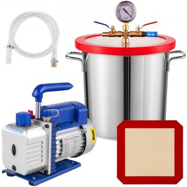 VEVOR 3 CFM 1/4HP enstegsvakuumpump, 3 gallon (13 liter) vakuumkammaresats, HVAC A/C kylsats