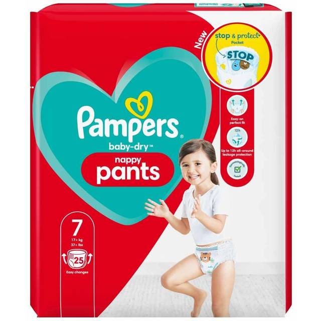 Pampers Baby-Dry Nappy Pants Size 7, 25 Nappies, 17kg+, Essential Pack