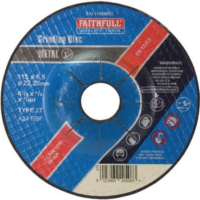 Faithfull Depressed Centre Metal Grinding Disc 115mm 6.5mm 22mm