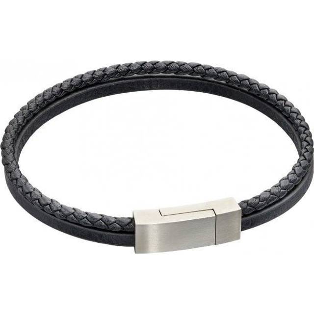 Fred Bennett Reborn Recycled Black Leather Double Row Bracelet B5321