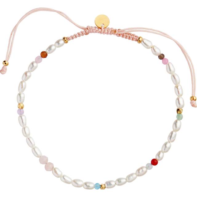 Confetti Pearl Bracelet With Pink Pastel Mix With Pink Ribbon - Nylon (17-25 cm)