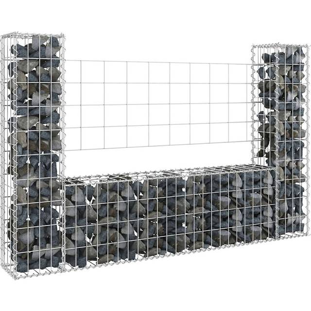 vidaXL U-shape Gabion Basket with 2 Posts Iron 140x20x100 cm - Silver