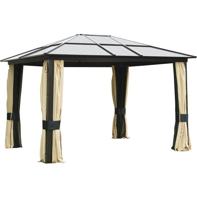 Hardtop Gazebo Canopy with Mosquito Netting and Curtains 3.6 x 3m - Outsunny