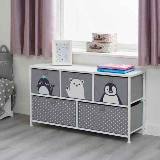Liberty House Toys Kids 5 Drawer Arctic Storage Chest Unit, Grey
