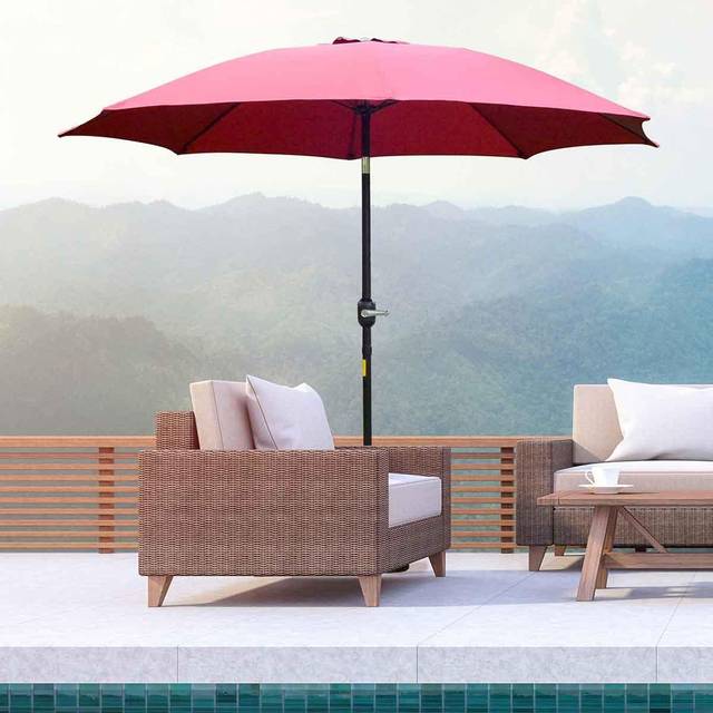 Outsunny 2.7M Patio Umbrella Outdoor Sunshade Canopy w/ Tilt and Crank Wine Red | TJ Hughes