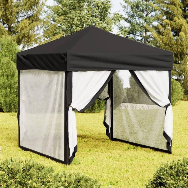 vidaXL Folding Party Tent with Sidewalls Black 2x2 m, Black