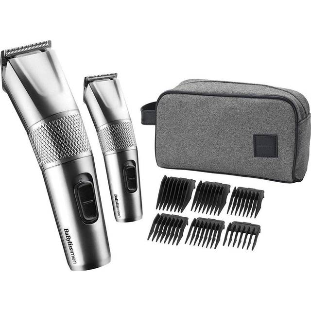BaByliss Men Steel Edition Clipper Gift Set, Grade 1-8 Battery Trimmer, Washbag