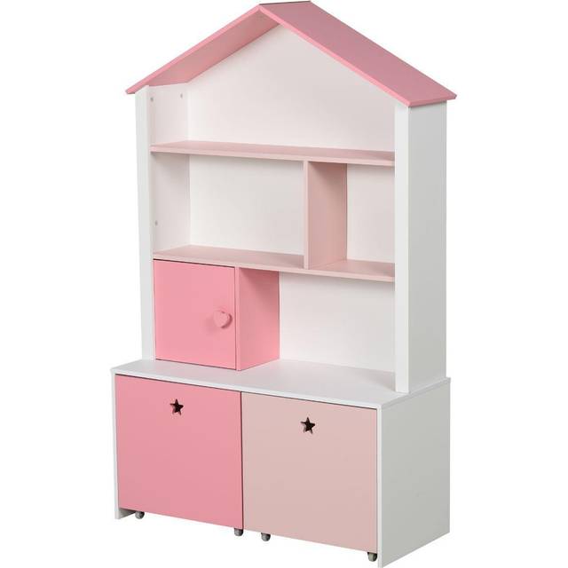 HOMCOM Kids Bookshelf Chest Drawer with Wheels Baby Toy Wood Organizer