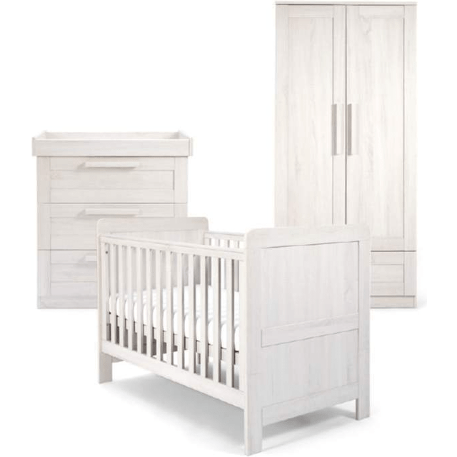 Mamas & Papas Atlas Cot bed, Dresser & Wardrobe- Nimbus White