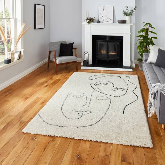 (A175 Cream/Grey, 120 x 170 cm) Nordic Scandi Tribal Shaggy Rugs Abstract Large Thick Pile Warm Cosy Rug Carpet Shag Thick 4cm Pile Berber Rug By Thin