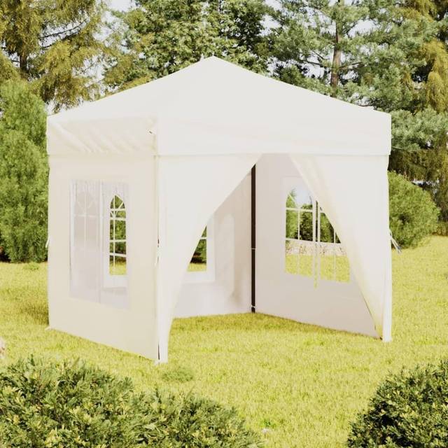 foldbart festtelt med sidevægge 2x2 m cremefarvet