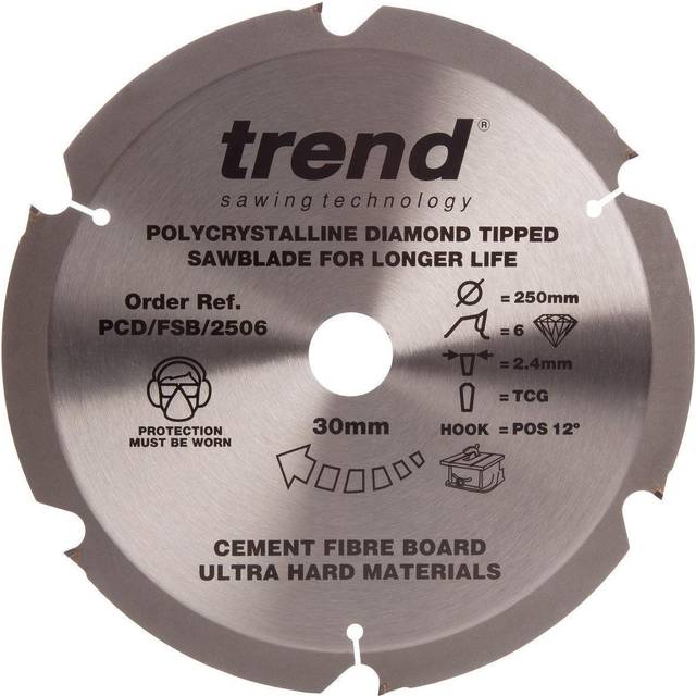 Trend PCD Blade for Cement Fibre Board - PCD/FSB/2506 250mm Polycrystalline Diamond