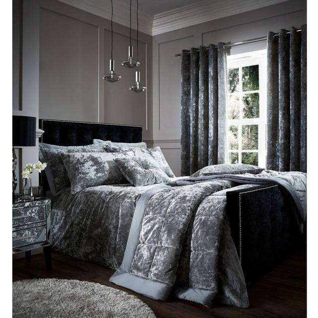 Crushed Velvet Duvet Cover Set with Pillowcases - Silver (King Duvet Cover + 2 Standard Pillowcases)