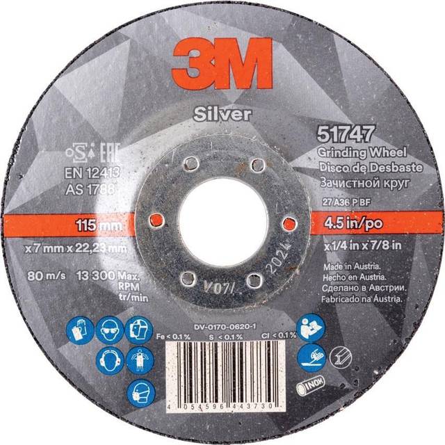 Eny Suministros - 3M Silver Depressed Centre Grinding Wheel, T27, 115 mm x 7 mm x 22.2 mm
