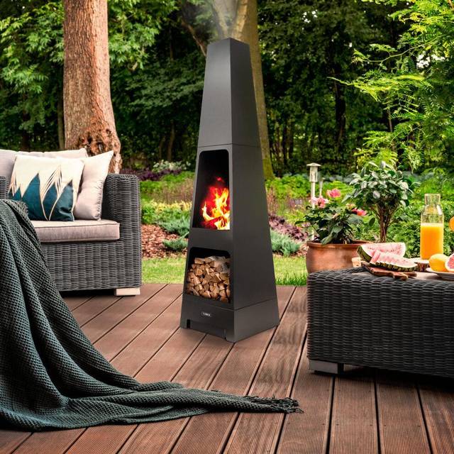 TowerObelisk Black Wood Burner - 45 x 44.3 x 148cm