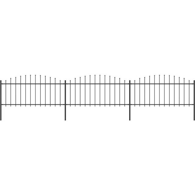 Trädgårdsstaket med spjuttopp stål (0,5-0,75)x5,1 m svart