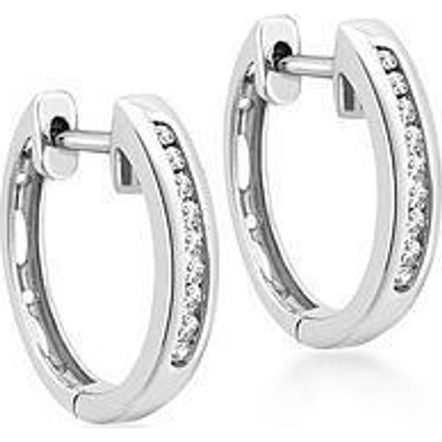 Love DIAMOND 9ct White Gold Diamond Set Hoop Earrings, One Colour, Women