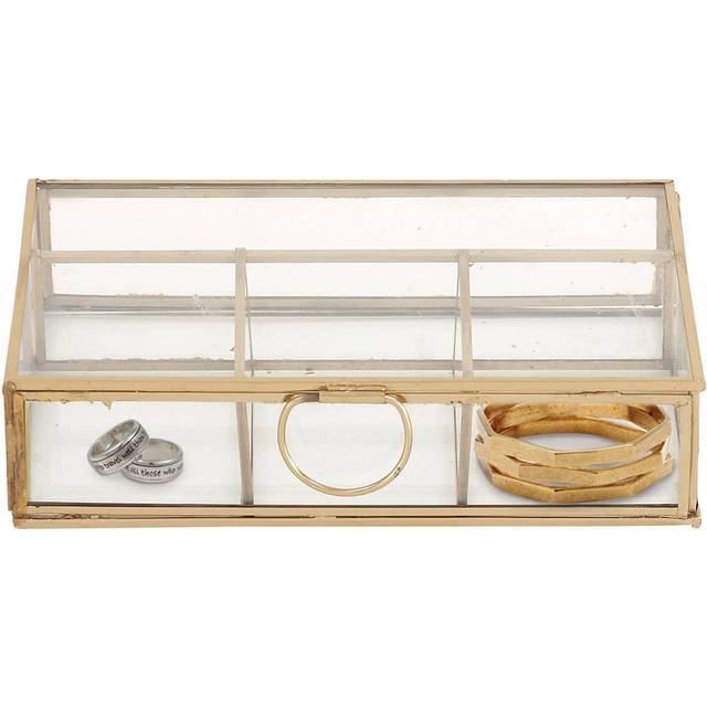 Cosmoliving By Cosmopolitan Gold Glass Jewelry Box With Clear Glass