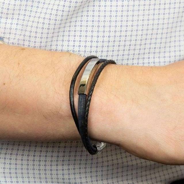 Fred Bennett Blue Cork & Black Recycled Leather Multi-Row Bracelet B5374 - Two Colour