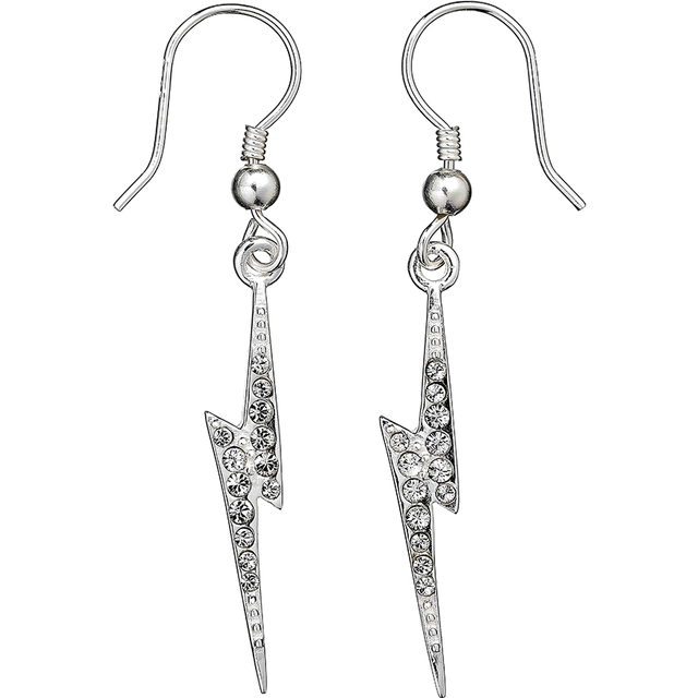 Sterling Silver Lightning Bolt Drop Earrings with Crystal Elements