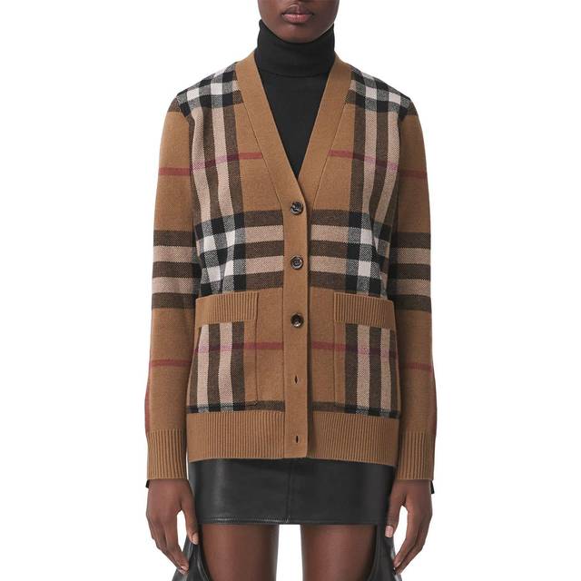 Burberry Check Wool Cashmere Cardigan - Birch Brown - S