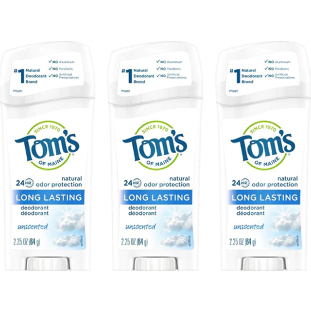Tom's of Maine Long-Lasting Aluminum-Free Natural Deodorant for Women  Unscented  2.25 oz. 3-Pack Packaging May Vary