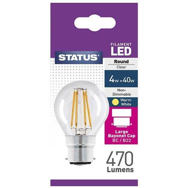 Status Filament LED Round BC Warm White Light Bulb 4/40w