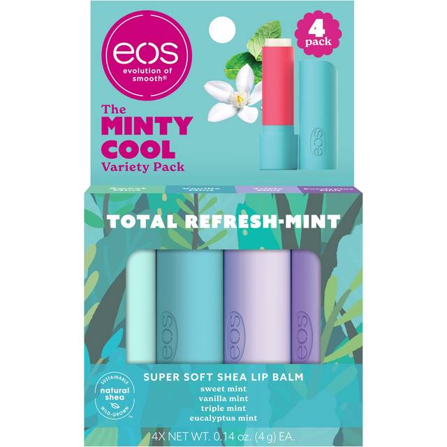 eos Natural Shea Minty Lip Balm Variet Pack- Artic Mint  Vanilla Mint  Sweet Mint  Eucalyptus Mint  All-Day Moisture Lip Balm Gift Set  0.14 oz  4-Pac