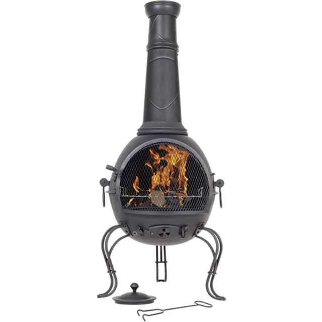 La Hacienda Murcia Medium Steel Chimenea With Grill - Black (88cm H X 40cm W X 40cm D)