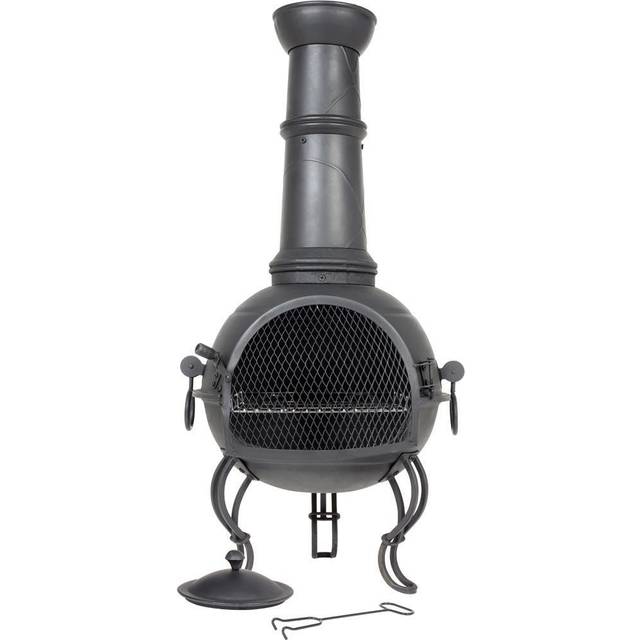 La Hacienda Murcia Large Steel Chimenea With Grill - Black (107 cm H x 43 cm W x 43 cm D)