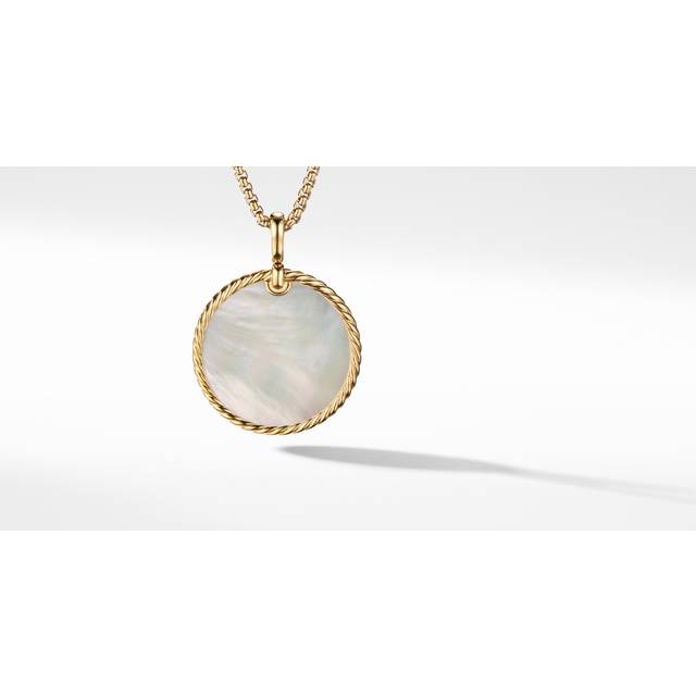 DY Elements® Disc Pendant in 18ct Yellow Gold with Mother of Pearl and Diamond Rim, 24mm