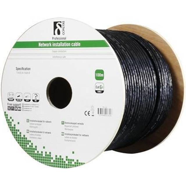 S/FTP Cat6a installationskabel för utomhusbruk - 100m - Svart