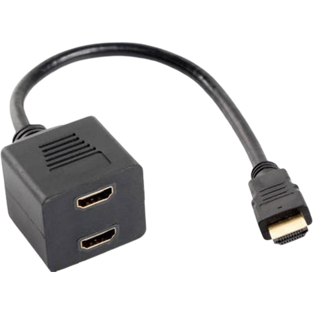 Lanberg AD-0019-BK HDMI-A-kontakt till 2X HDMI-A-uttag (1,4) tums adapter, splitter med kabel, 20 cm svart