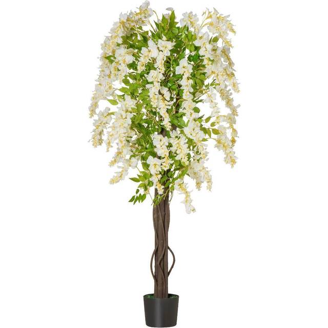 HOMCOM Artificial Realistic White Wisteria Tree In Pot Plant for Outdoor D Cor,