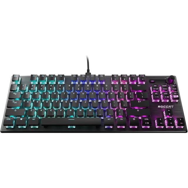 Roccat Vulcan TKL – kompakt mekanisk RGB speltangentbord, AIMO LED per-key belysning, titan linjära brytare, hållbar design (aluminiumtoppplatta), multimediahjul