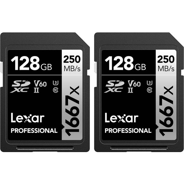 Lexar Professional 1667x 128gB (2-Pack) SDXc UHS-II cards Up To 250MBs Read for Professional Photographer Videographer Enthusiast (LSD128cBNA16672)