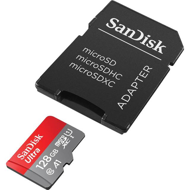 SanDisk Ultra 128GB microSDXC kort + SD-adapter, för Android-smartphones och surfplattor, upp till 140 MB/s, med A1 App Prestanda, UHS-I, Kort 10, U1