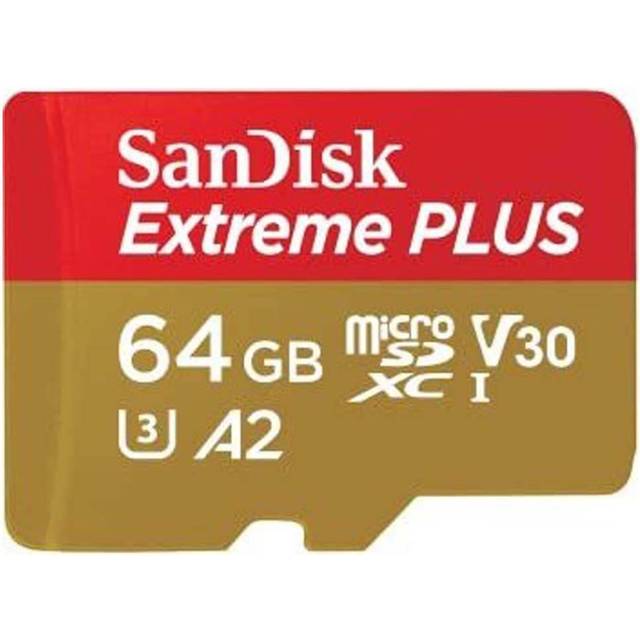 SanDisk Extreme PLUS - Flash-minneskort (microSDXC till SD-adapter inkluderad) - 64 GB - A2 / Video Class V30 / UHS-I U3 / Class10 - mikroSDXC UHS-I