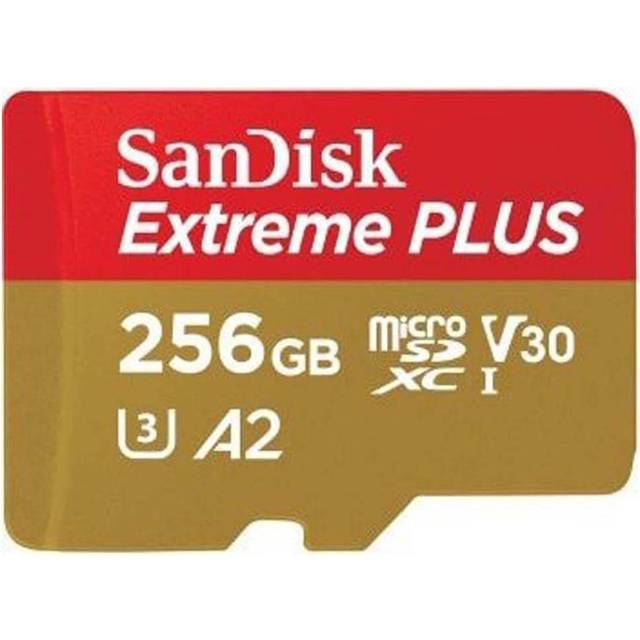 SanDisk Extreme PLUS - Flash-minneskort (microSDXC till SD-adapter inkluderad) - 256 GB - A2 / Video Class V30 / UHS-I U3 / Class10 - mikroSDXC UHS-I