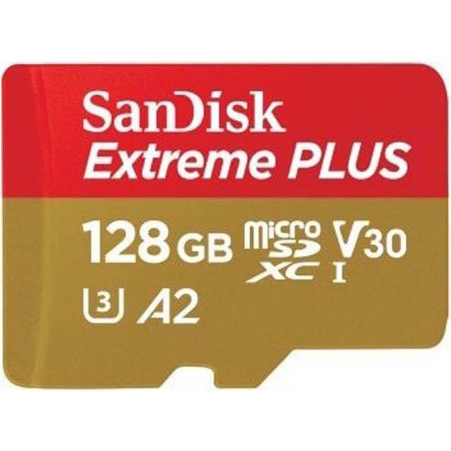 SanDisk Extreme PLUS - Flash-minneskort (microSDXC till SD-adapter inkluderad) - 128 GB - A2 / Video Class V30 / UHS-I U3 / Class10 - mikroSDXC UHS-I