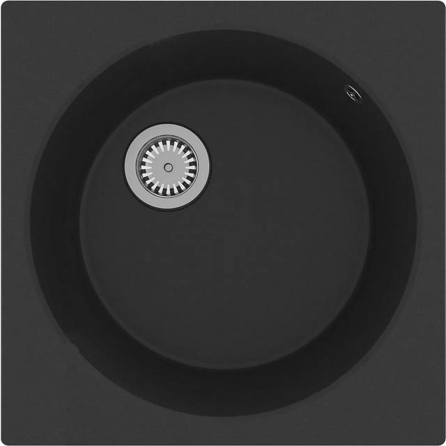 vidaXL Kitchen Sink with Overflow Hole Black Granite Single Bowl Waste Kit
