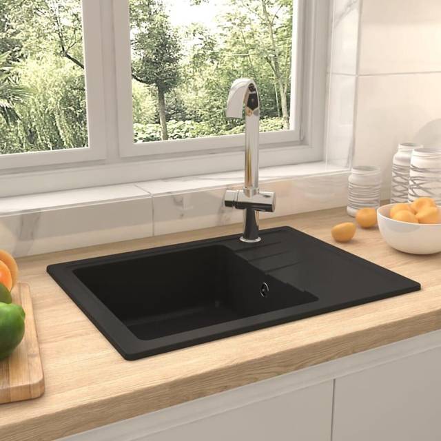Kitchen Sink with Overflow Hole Oval Black Granite vidaXL