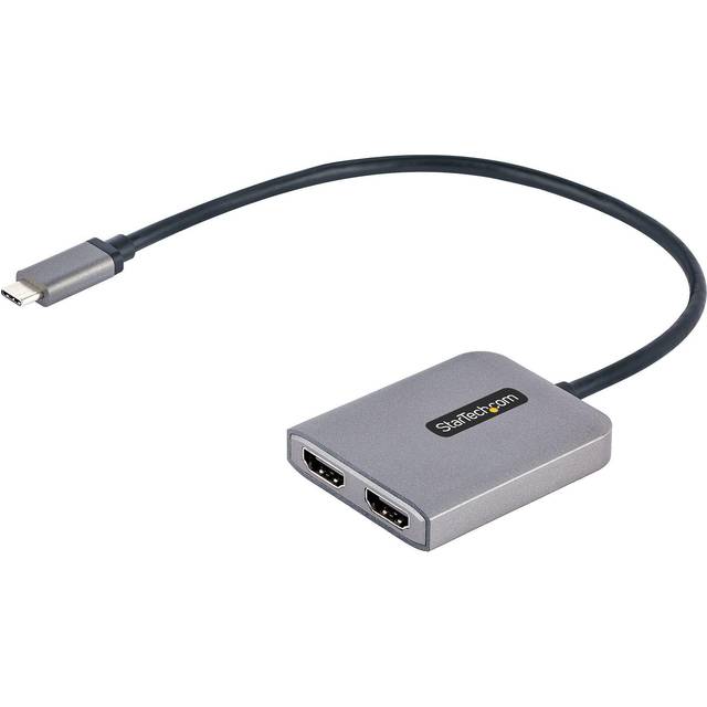 StarTech.com USB-C till dubbel HDMI-adapter, USB Type-C MST-hub, dubbel 4K 60Hz HDMI laptop displayförlängare/Splitter, HDR, extra lång inbyggd kabel, endast Windows (MST14CD122HD)