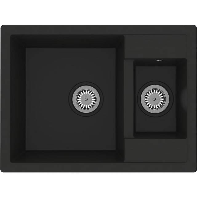 vidaXL Kitchen Sink with Overflow Hole Double Basins Black Granite